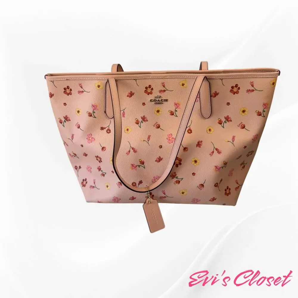 Coach City Tote Printed Coated CanvasWith Smooth Leather Handles And Trim - Picture 7 of 8